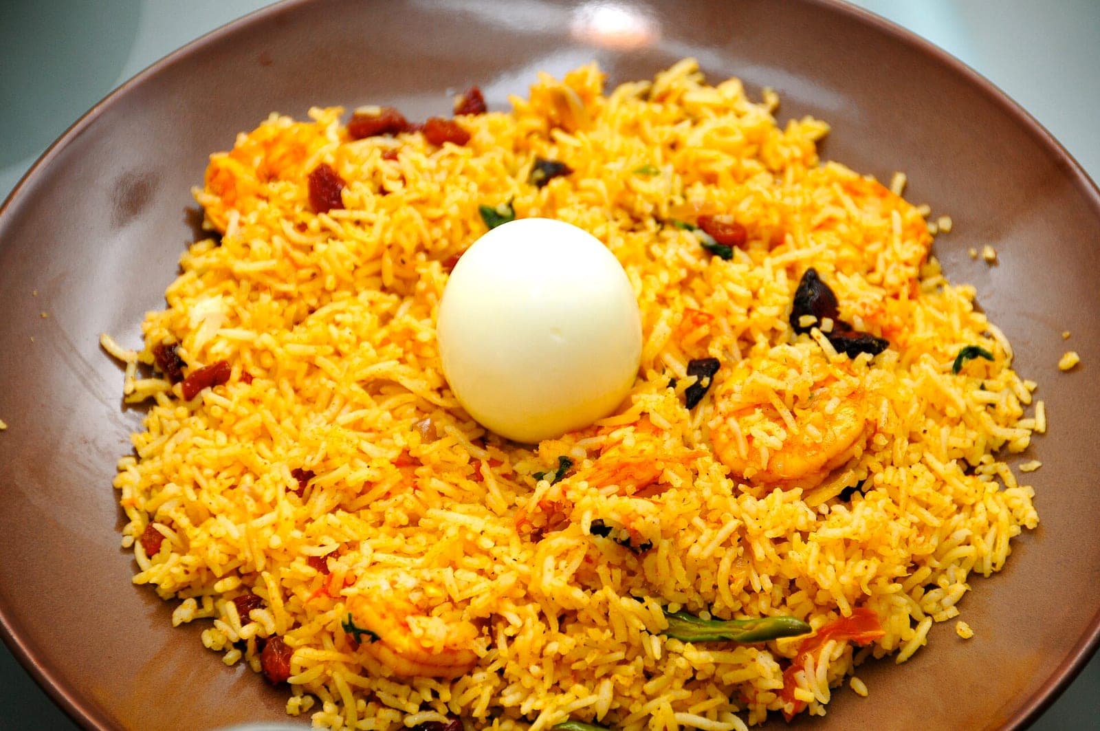Biryani with a boiled egg